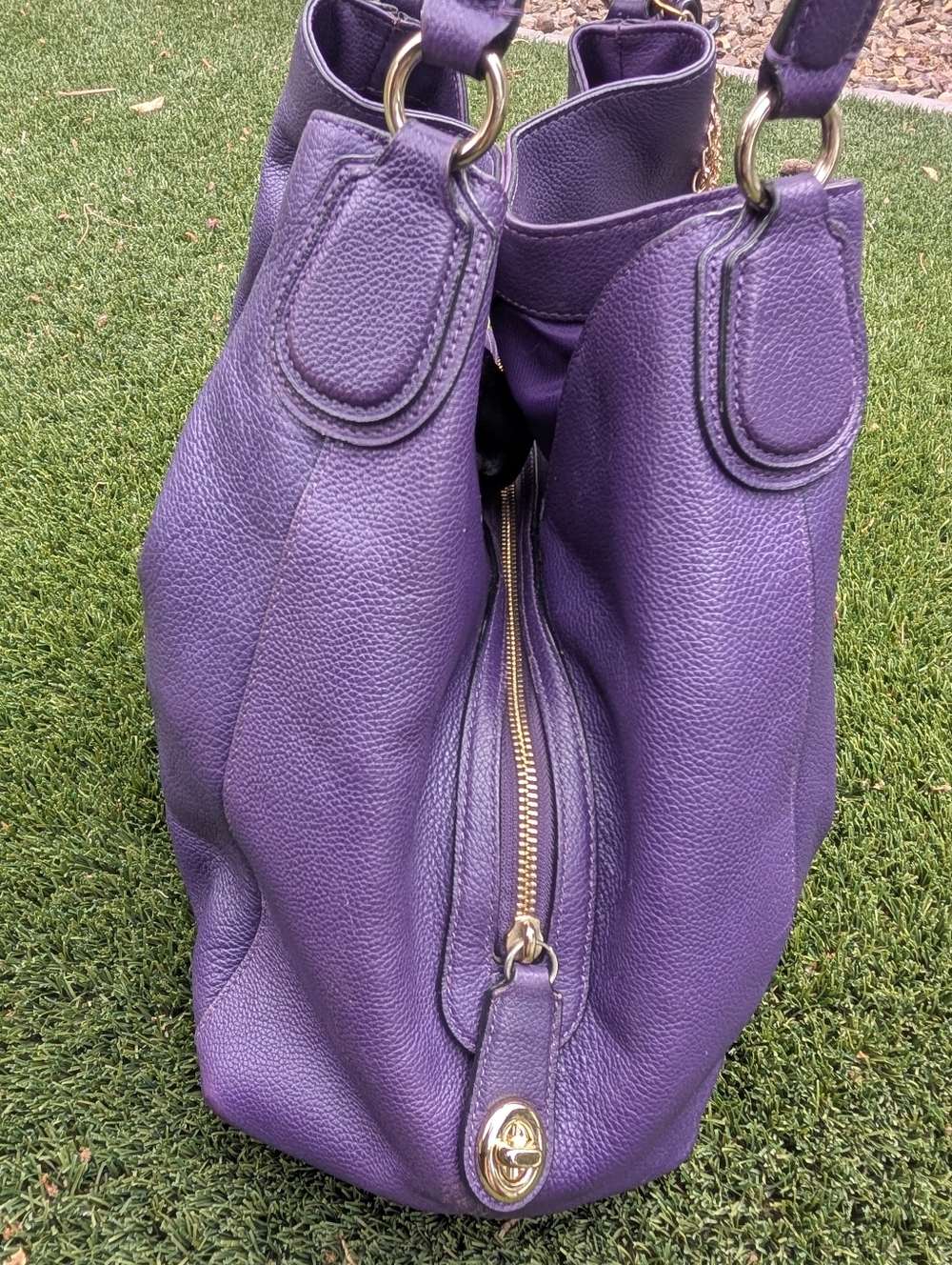 Edie 33727 Horse Carriage Logo Embossed Shoulder Tote Bag Purse Purple Violet - Picture 9 of 14